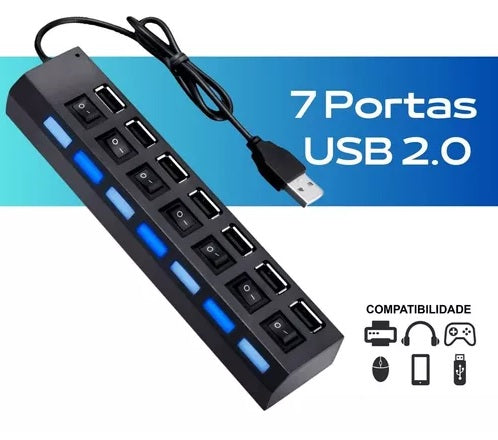 Hub USB com 4/7 Entradas USB 2.0 de Alta Velocidade com Botão Liga Desliga