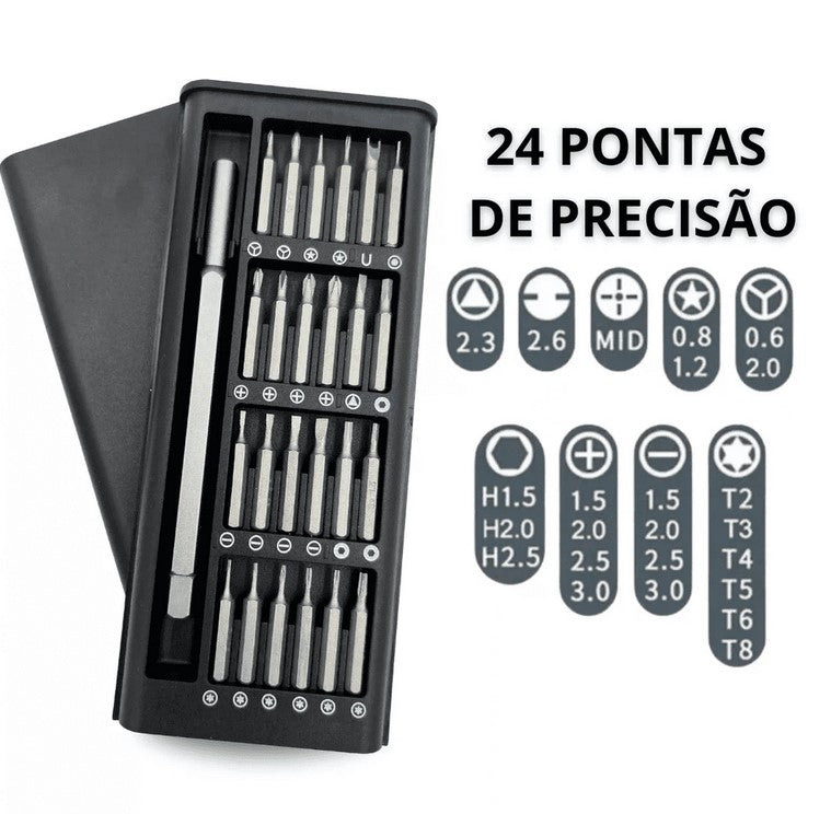 Estojo com 24 Chaves Precisão (Tipos de Pontas - Fenda, Philips, Torx, Allen, Y).